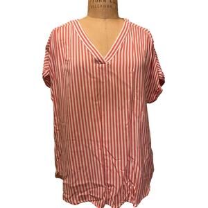 Women's GAP Striped V-neck Short Rolled Sleeves Pullover Top Size XL